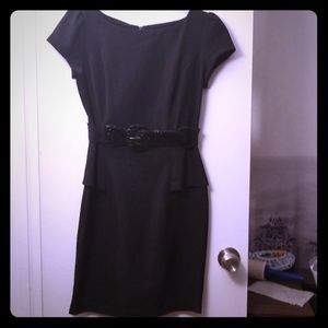 Iz Byer black peplum belted dress